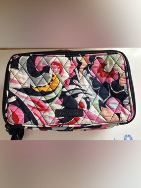 Vera Bradley Quilted Pouch in Navy with Red, Pink & Yellow Floral Accents